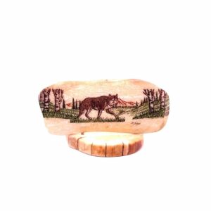 Fossil Ivory with Wolf Walking Scrimshaw Artwork