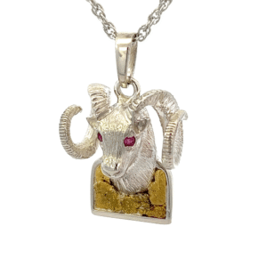 Gold Nugget, Ram, Pendant, Ruby, Sterling Silver, Alaska Mint, P-187-SS, $590
