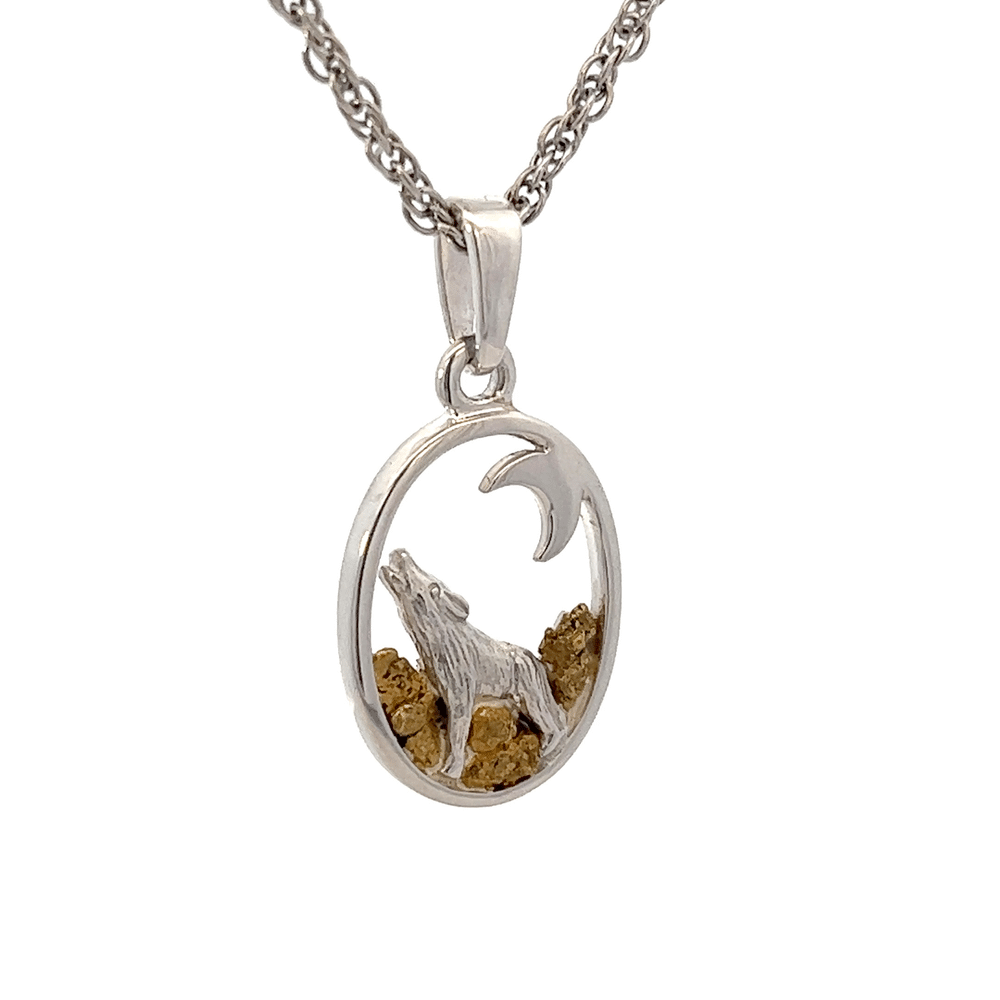 Gold Nugget Howling Wolf Pendant - Image 3