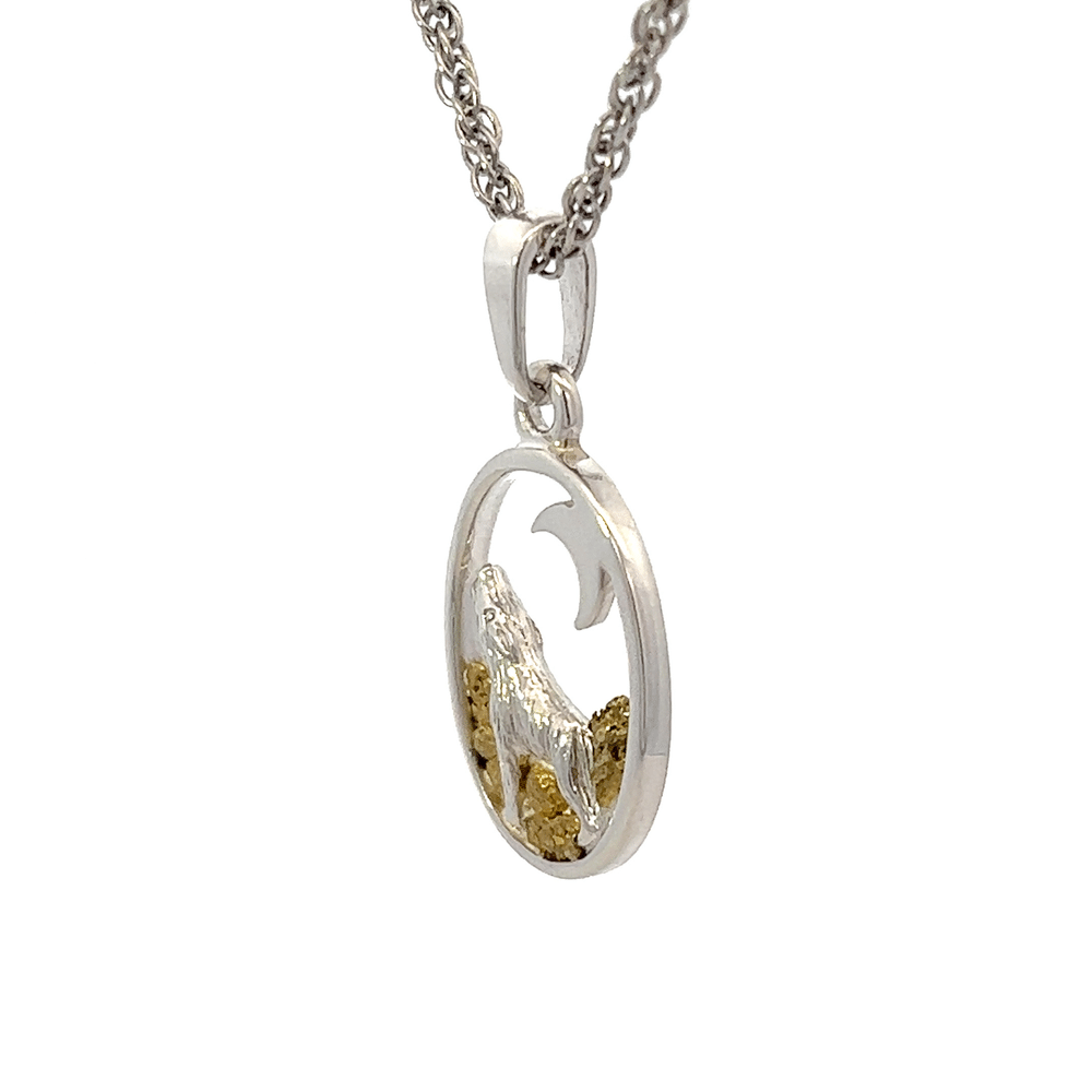 Gold Nugget Howling Wolf Pendant - Image 2