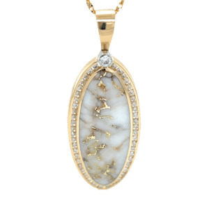 Diamond Halo Gold Quartz Oval Pendant, Alaska Mint