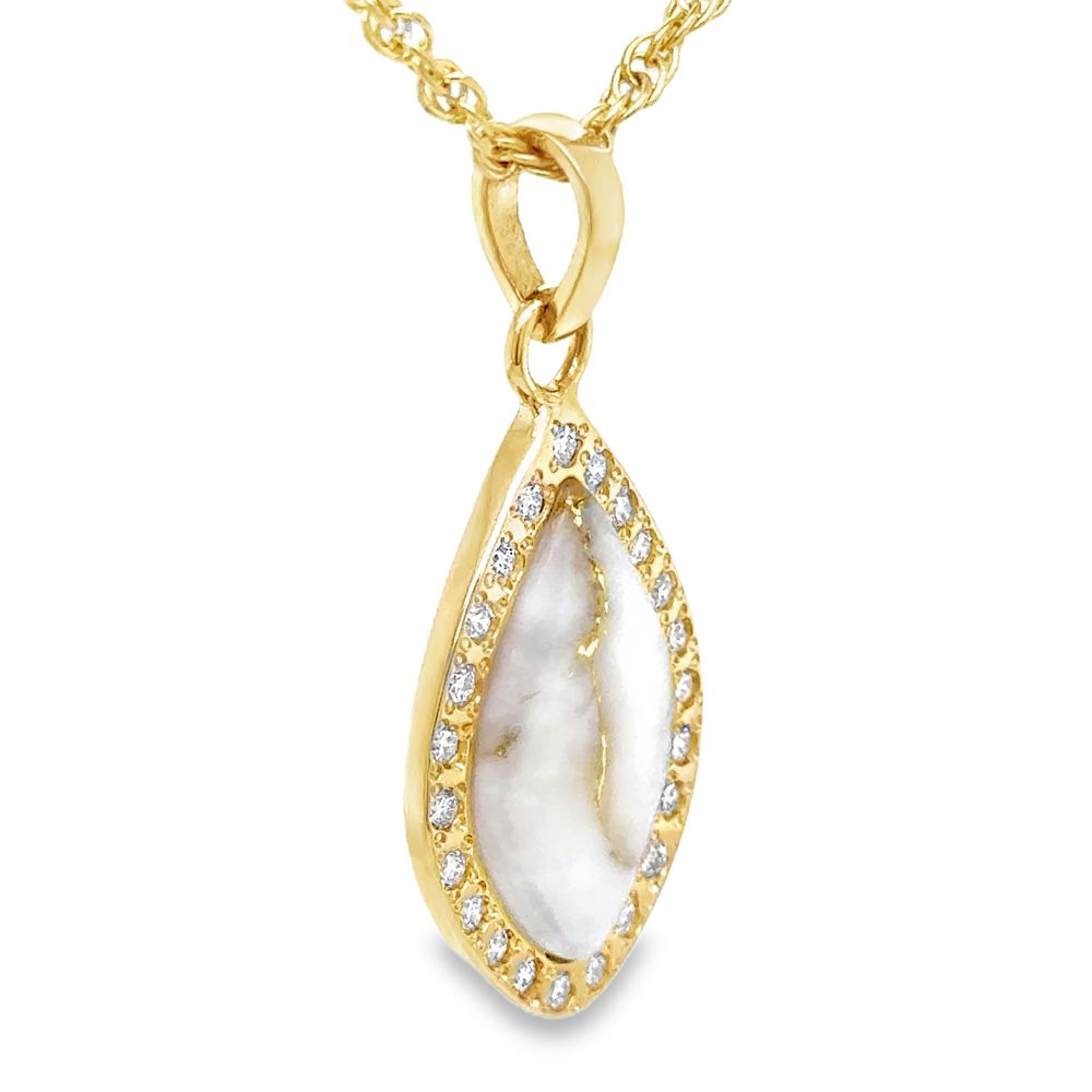 This piece of fine jewelry is a stunning gold quartz diamond necklace to add to your collection