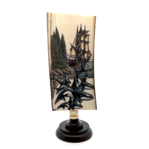 Four Orca with Ship Scrimshaw Fossilized Ivory, Alaska Mint