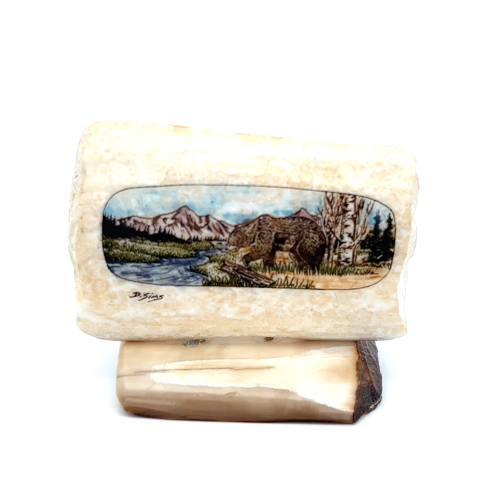 Scrimshaw Bear Artwork Fossilized Ivory, Alaska Mint