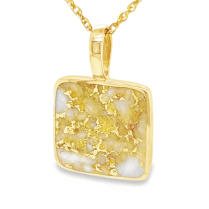 Gold quartz 14k square pendant, Alaska Mint