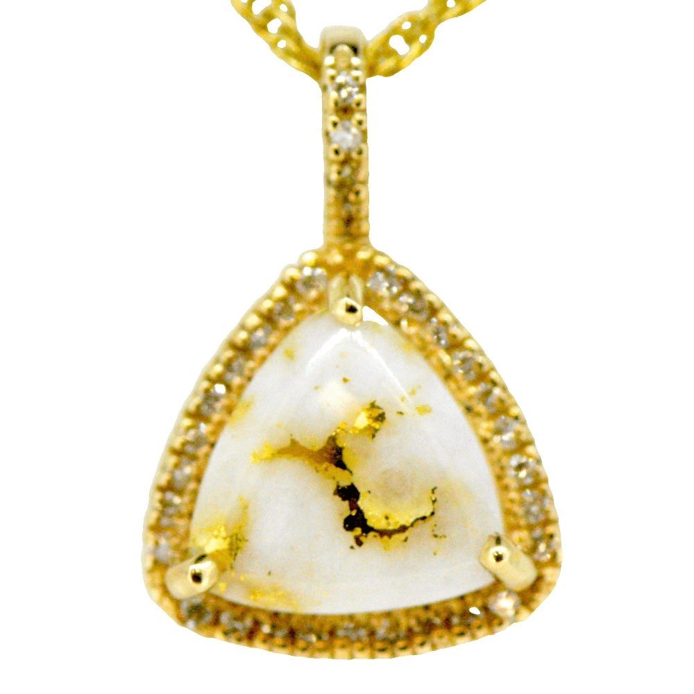 Gold Quartz Diamond Triangle Pendant