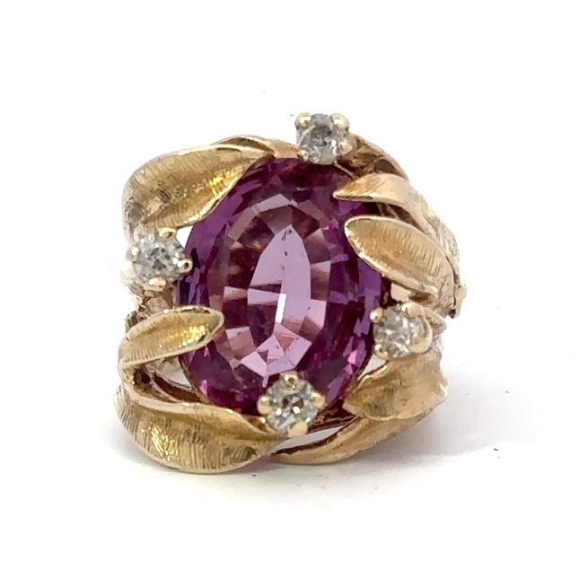 Synthetic Pink Sapphire & Diamond Estate Ring 071890