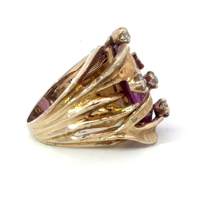 Synthetic Pink Sapphire & Diamond Estate Ring 071890 - Image 4
