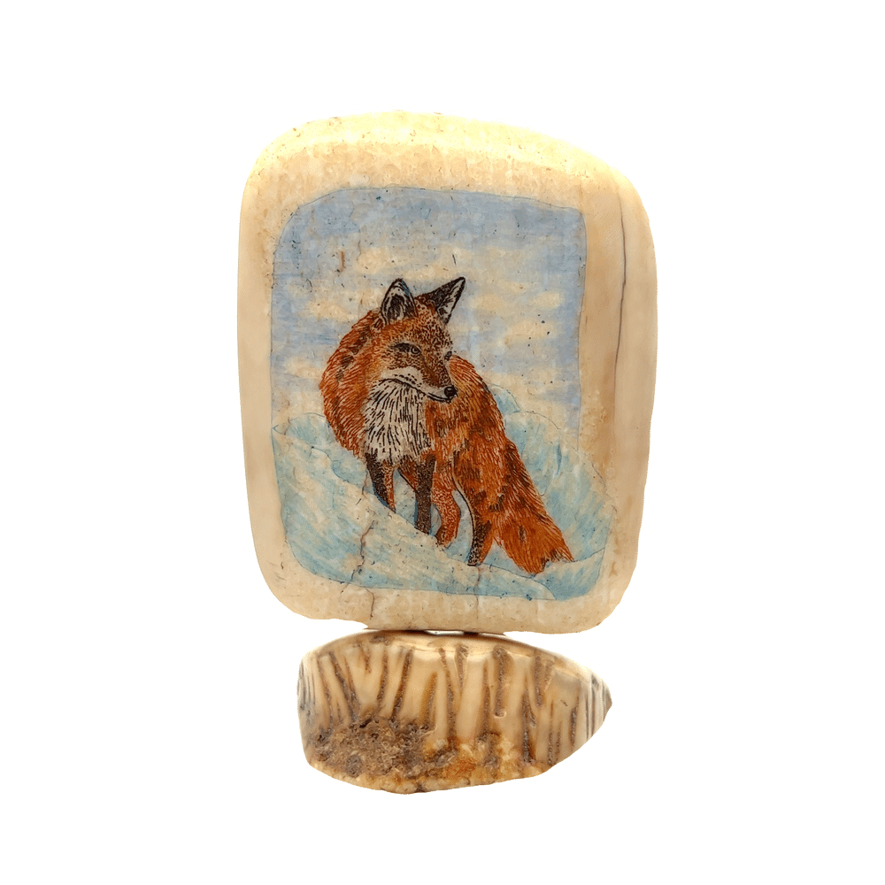 Fox Scrimshaw Artwork Fossil Ivory, Alaska Mint