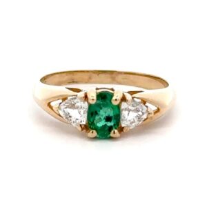 Estate Emerald & CZ 14k Gold Ring 7013