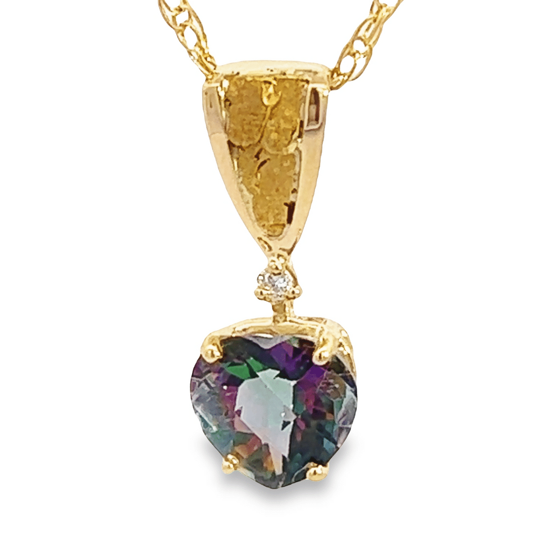 14k Heart Northern Lights Topaz Gold Nugget Pendant, Alaska Mint
