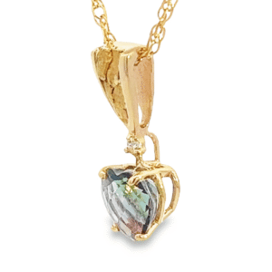 14k Heart Northern Lights Topaz Gold Nugget Pendant, Alaska Mint