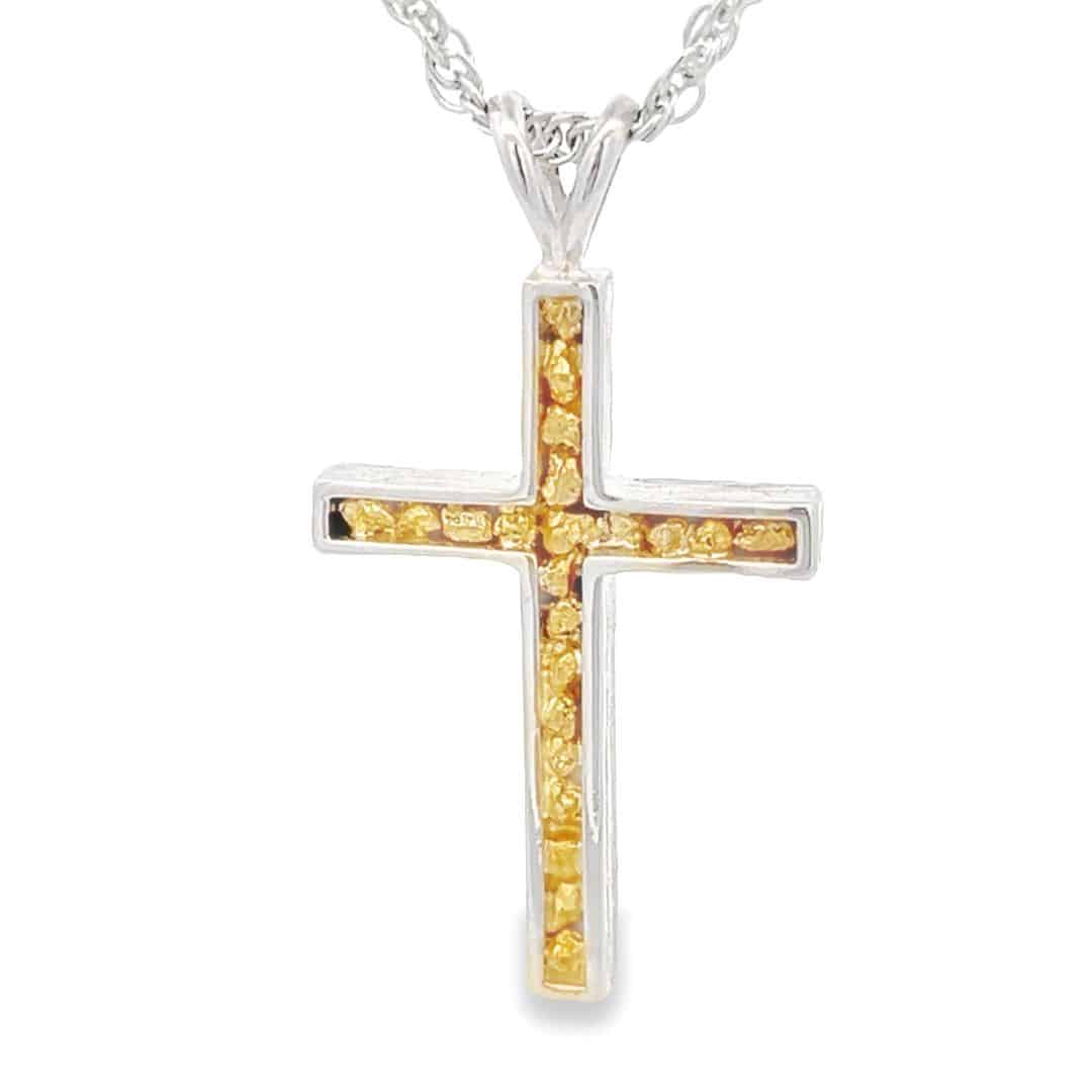 Silver Cross Gold Nugget Pendant, Alaska Mint