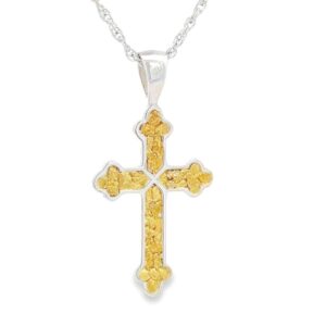 Silver Cross Gold Nugget Pendant, Alaska Mint