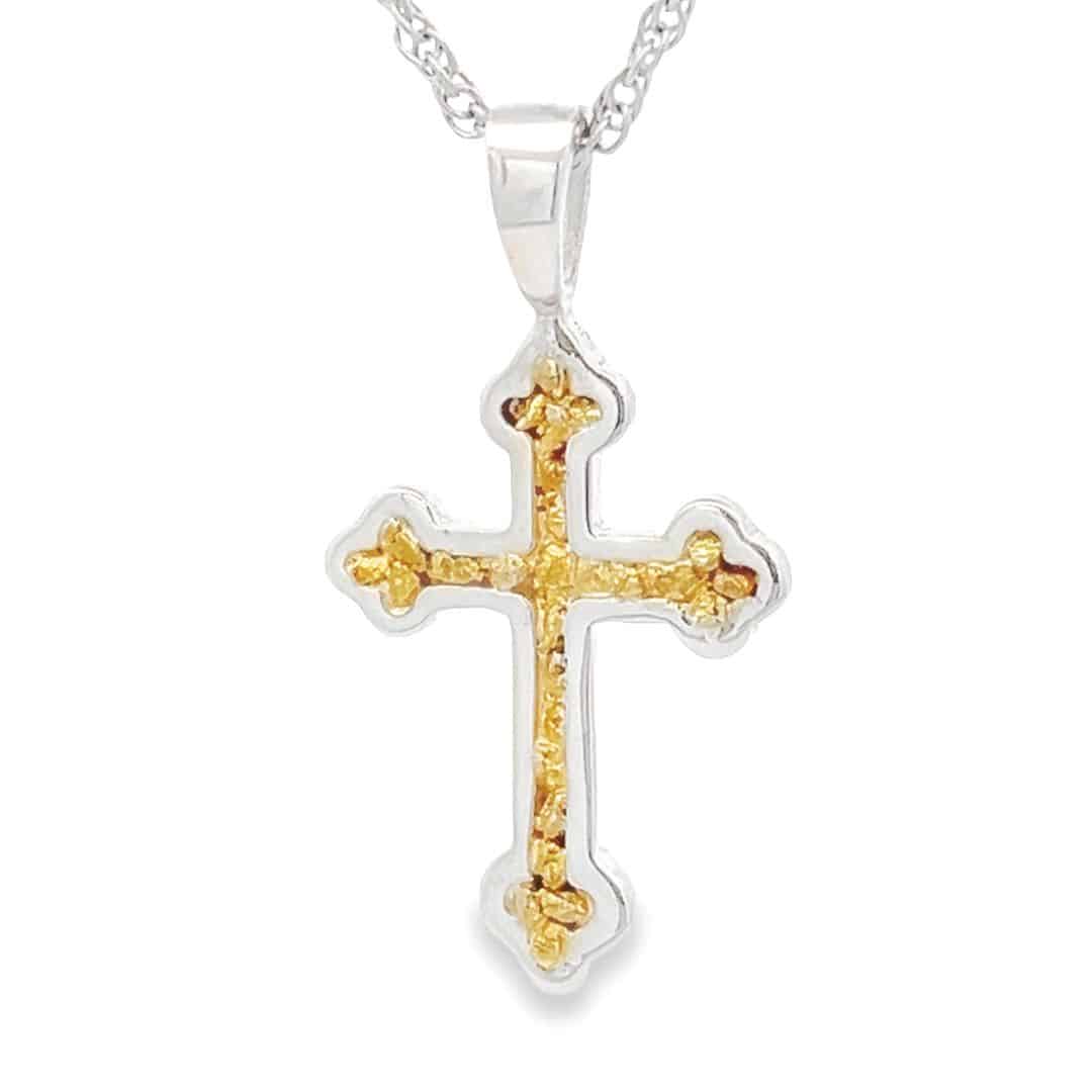 Gold Nugget Silver Cross Pendant, Alaska Mint