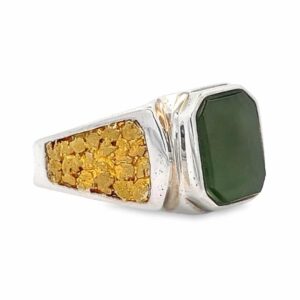 Silver Gold Nugget & Jade Men's Ring, Alaska Mint