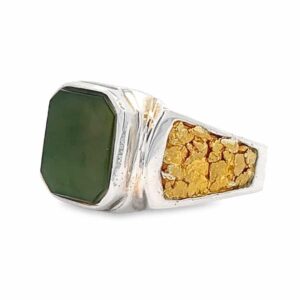 Silver Gold Nugget & Jade Men's Ring, Alaska Mint