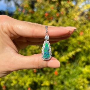 Boulder Opal, Paraiba Tourmaline, & Diamond 18k Necklace, Alaska Mint
