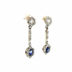Antique Oval Sapphire & Diamond Drop Earrings, Alaska Mint