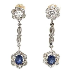 Antique Oval Sapphire & Diamond Drop Earrings, Alaska Mint