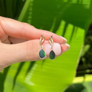 Pear Ammolite Triplet Drop Earrings, Alaska Mint