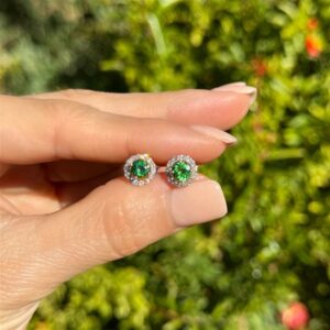 Tsavorite Garnet & Diamond Halo Stud Earrings, Alaska Mint