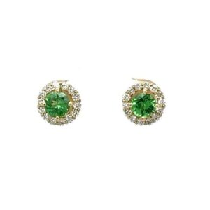 Tsavorite Garnet & Diamond Halo Stud Earrings, Alaska Mint