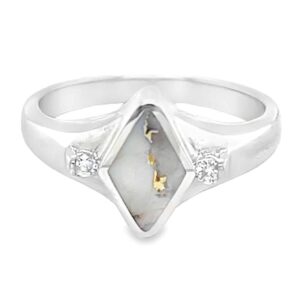Diamond Shape Gold Quartz Diamond Ring Inlaid Design, Alaska Mint