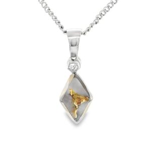 Gold Quartz Diamond Shape Pendant 14k White Gold, Alaska Mint