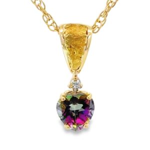Heart Northern Lights Topaz Gold Nugget 14k Pendant, Alaska Mint