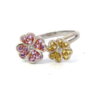 Estate Pink & Yellow Sapphire Flower Ring 075630