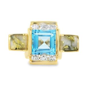Square Blue Topaz Gold Quartz Ring, Alaska Mint