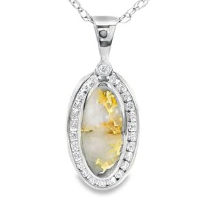 Oval White Gold Gold Quartz Diamond Pendant, Alaska Mint