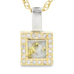 Diamond 2-Tone Square Gold Quartz Pendant, Alaska Mint
