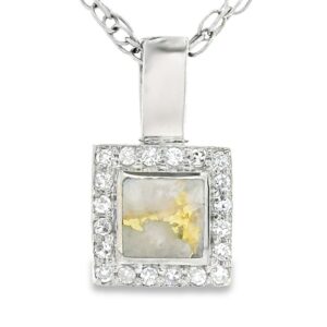Diamond White Gold Square Gold Quartz Pendant, Alaska Mint