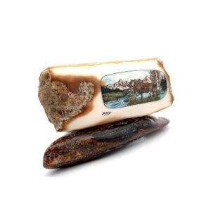 Walking Moose Scrimshaw Artwork Fossil Ivory, Alaska Mint