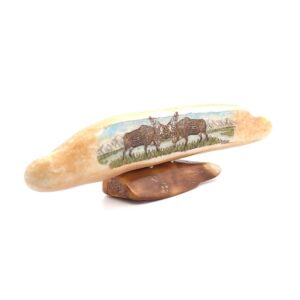 Rutting Moose Scrimshaw Artwork Fossil Ivory, Alaska Mint