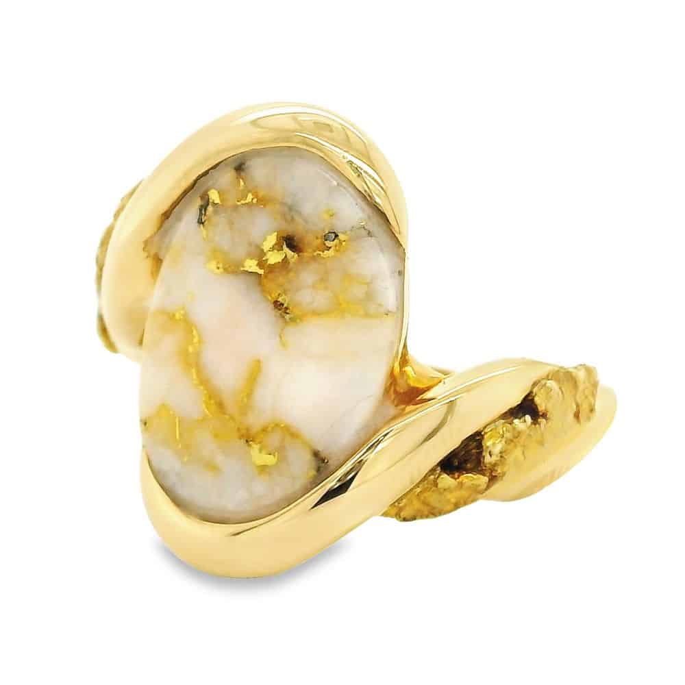 Gold Nugget Oval Gold Quartz Ring, Alaska Mint