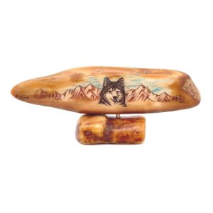 Mountain Wolf Scrimshaw Artwork Fossil Ivory, Alaska Mint