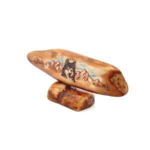 Mountain Wolf Scrimshaw Artwork Fossil Ivory, Alaska Mint