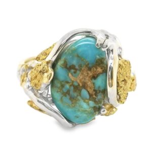 Turquoise White Gold Gold Nugget Ring, Alaska Mint