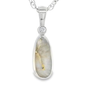 Gold Quartz Pear Shaped Pendant 14k White Gold, Alaska Mint