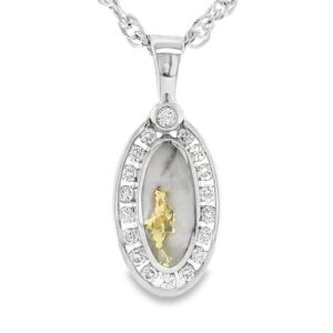 Gold Quartz Oval Pendant Inlaid with Round Diamonds, Alaska Mint