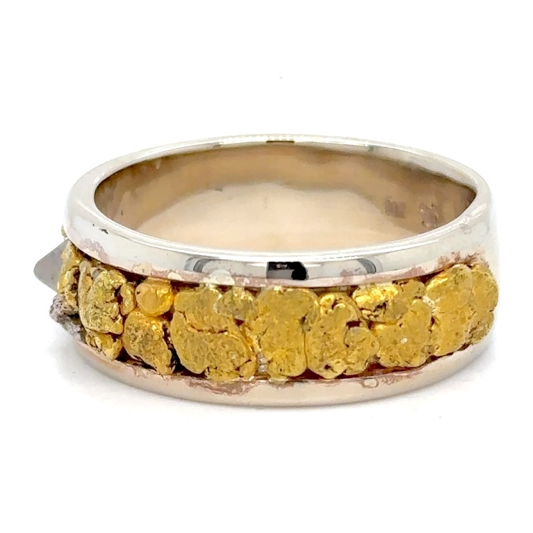 White Gold & Nugget Ring with Diamond & Platinum Crystals WB218W-16 - Image 2