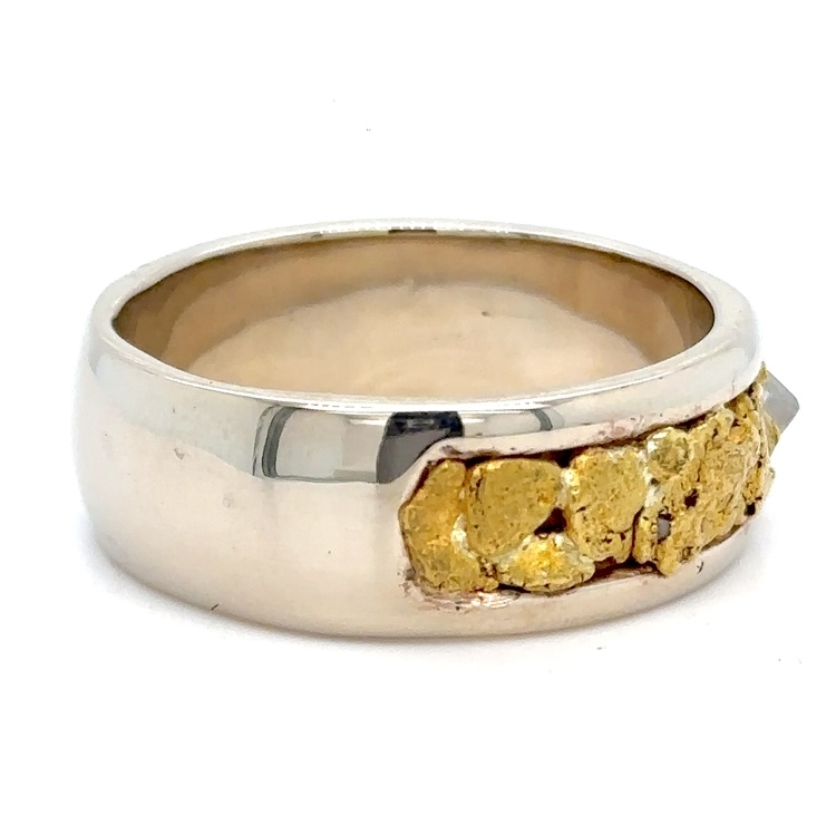 White Gold & Nugget Ring with Diamond & Platinum Crystals WB218W-16 - Image 4