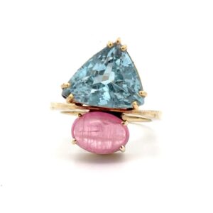 Estate Lady's Cats Eye Tourmaline and Blue Topaz Ring 071830