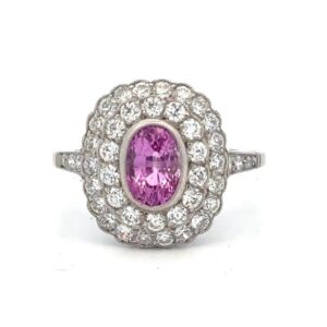 Estate Pink Sapphire & Diamond Ring in Platinum 076388