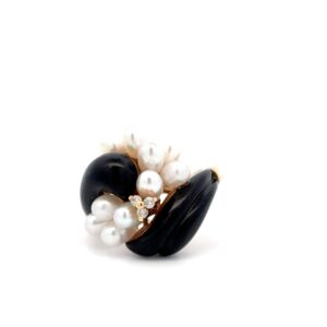 Estate Pearl & Onyx Ring 5776