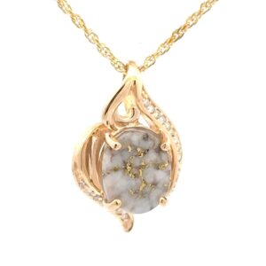Gold Quartz Oval Pendant With Diamonds PN1126DQ