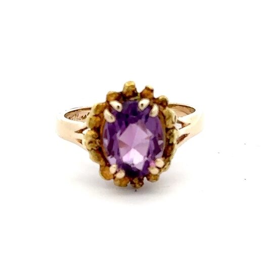 Estate Amethyst & Natural Gold Nugget Ring 071550